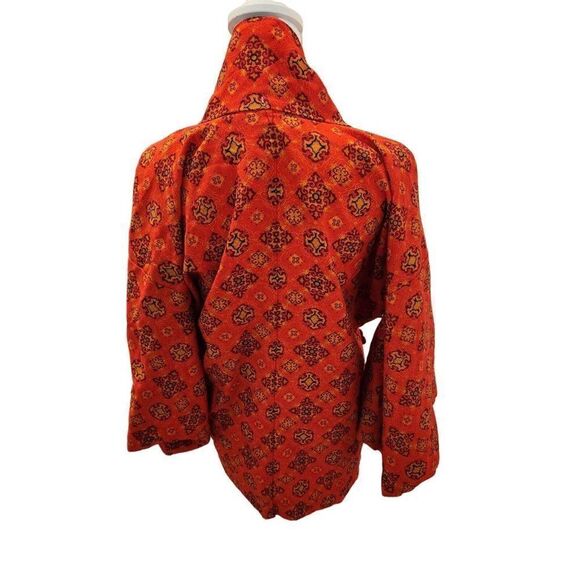 Vintage 50s 60s Red Kimono Jacket XXL Japan Haori Block Print Silk - Picture 5 of 7